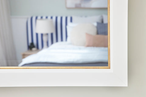 TV-Mirror Modern Matte White Frame with Beveled Edge & Gold Inner