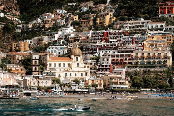 Picture Perfect Positano by Stuart Cantor - Seaside city of Positano taken from the water, looking up at the many buildings of beautiful colours that scale the mountain