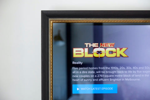 TV-Mirror with Black Distressed Frame & Patterned Inner Frame