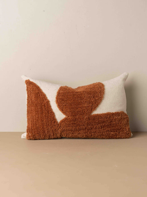 Abstract Square Cushion Terracotta by Saardé - A textural cushion design with olive green wool tufting.