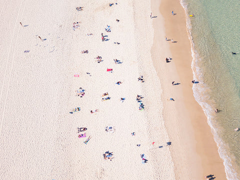 Aerial Bondi 2 by FINEPRINTCO - Aerial view of people on the beach at Bondi Beach, Australia.