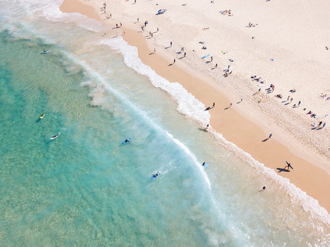 Aeriel Bondi by FinePrint Co - Aerial photo of beach and coast line with people