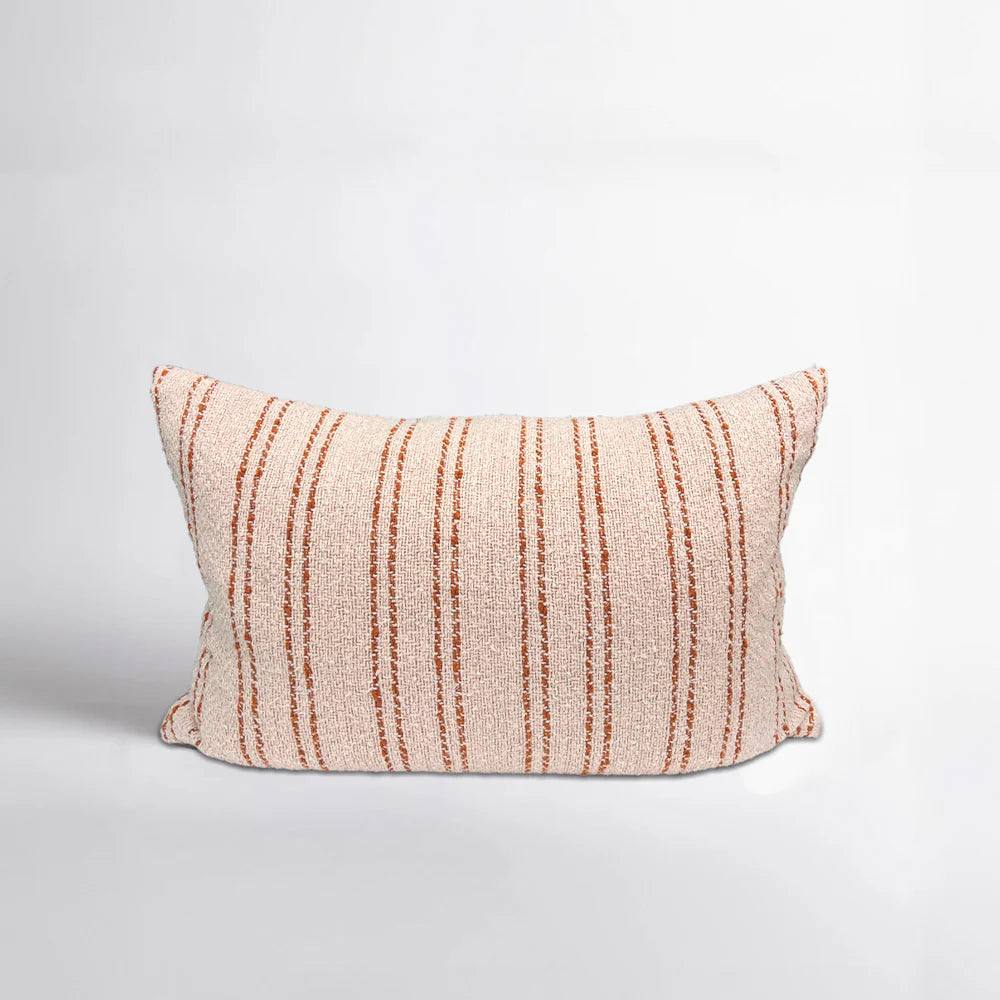 Alba Cushion Nutmeg by Eadie Lifestyle - Striped pillow with red lines on a light background.
