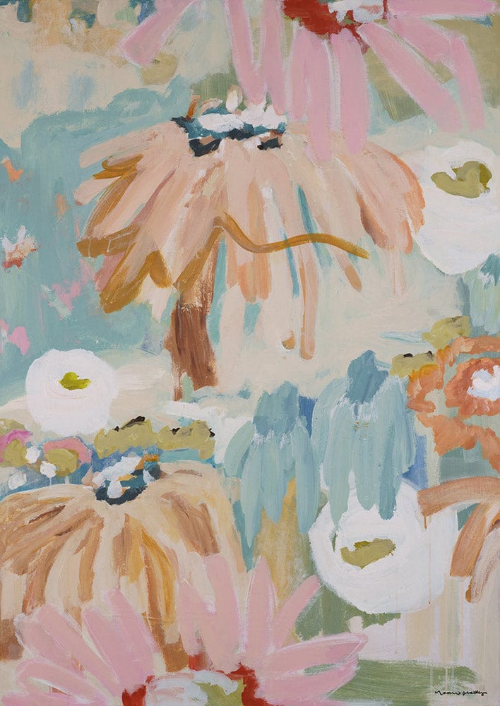 Amalfi by Marcia Priestley. Lively, abstract limited edition art print blending expressive, painterly brushstrokes with bold, floral shapes.