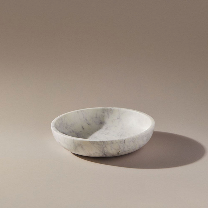 Angelo Marble Bowl by Indigo Love Collectors - A sculpted white marble bowl with purple veining.