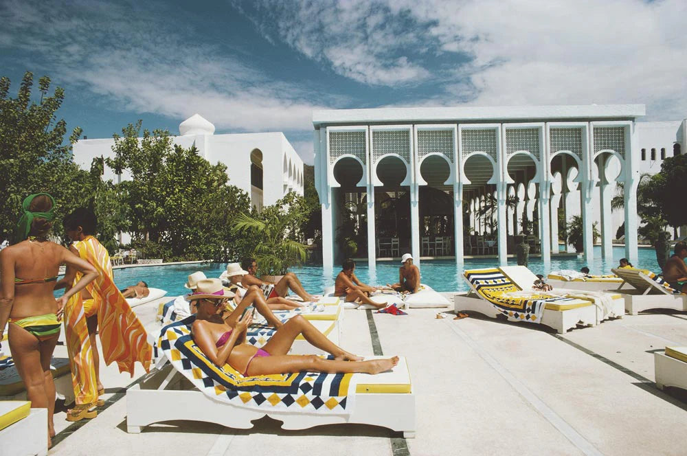 Armandos Beach Club by Slim Aarons - Vintage 60s image of tanned women by the pool