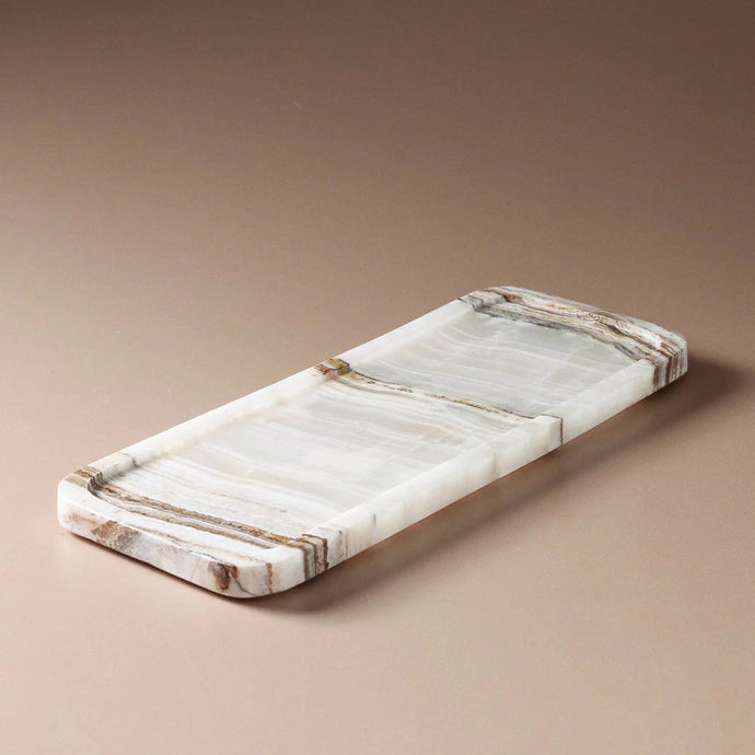 Arya Tray Multi Travertine by Indigo Love Collectors - A rectangular decorative tray in warm toned travertine.