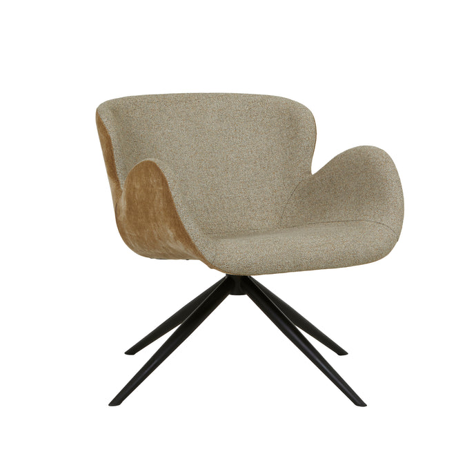 Astrid Arm Chair Fawn Speck/Dijon by GlobeWest - An image of a swivel two-toned occasional chair with black legs.