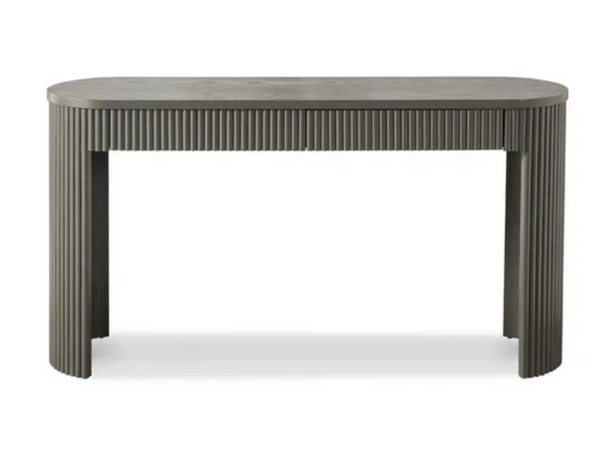 Benjamin Ripple Grand Console Snowgum by GlobeWest - A rounded console in a snowgum colour-way with textured ripple along the legs and drawers.