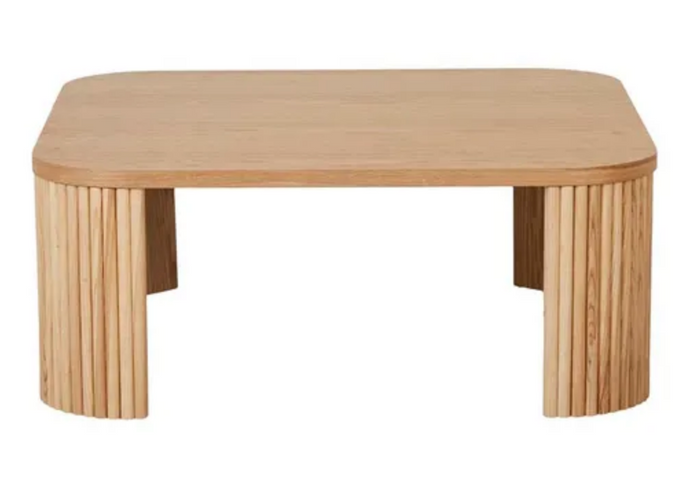 Benjamin Ripple Square Coffee Table Natural Ash by GlobeWest - Square coffe table made of timber with ripple motif curved legs.