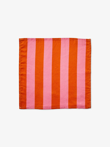 Bold Stripe Sorbet Linen Napkins by Bonnie and Neil - Striped linen napkin with pink and orange vertical stripes on a white background.
