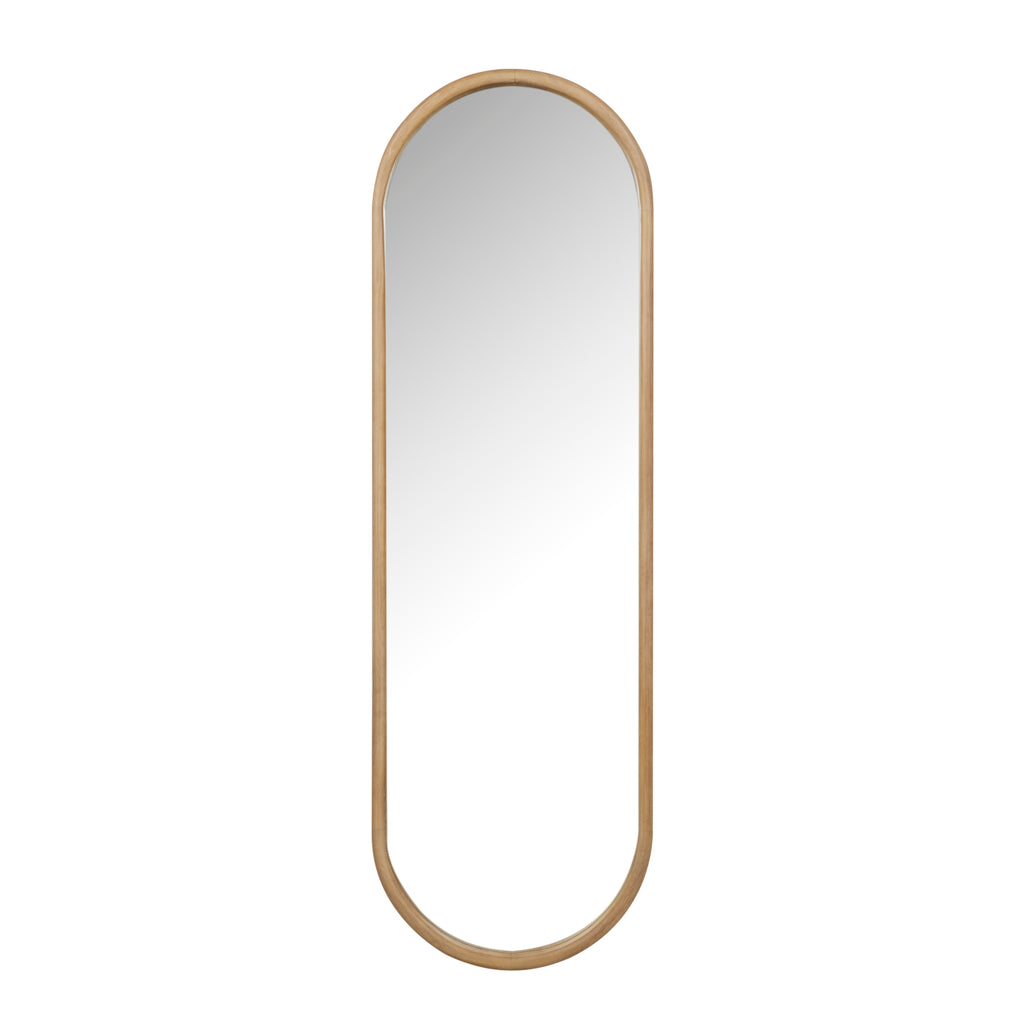 Brody Oval Mirror Natural Oak - An image of an oval-shaped mirror with a thin wooden frame.