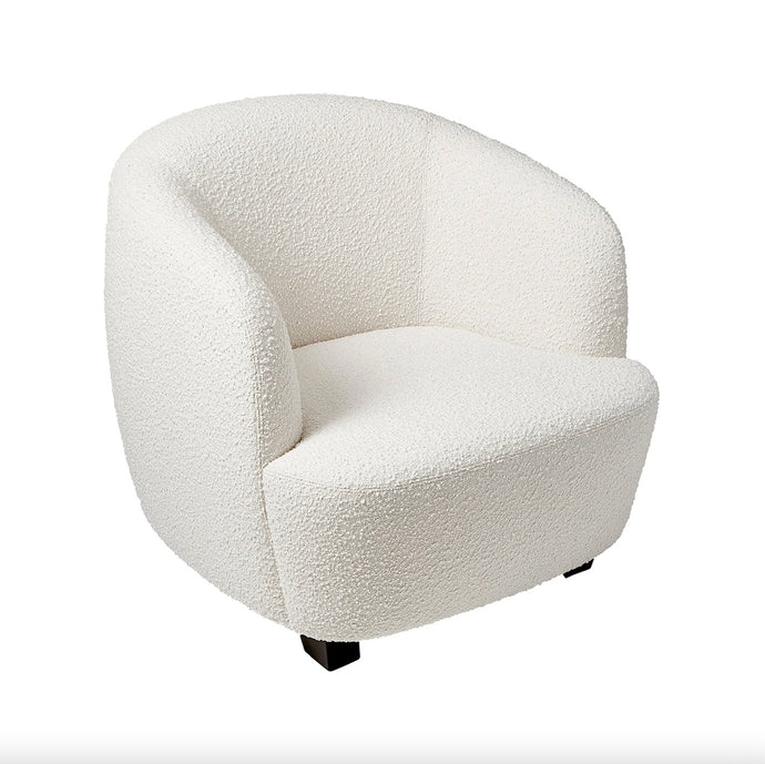 Carey Curved Chair In Ivory Boucle by Horgans - White boucle occasional chair with black timber legs