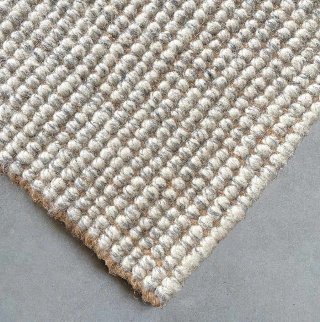 Carter Wool & Jute Runner by Zebra Home - A three metre Runner made from boucle knit & woven jute blend in grey, white and natural.