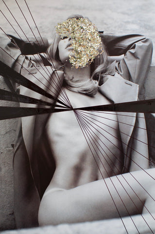 Champagne On Ice by Dina Broadhurst - An art print in collage-stye featuring black and white fashion photography and sequins.