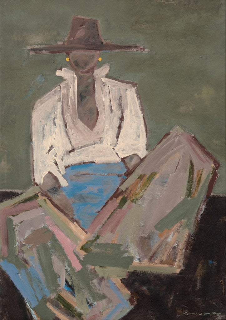 Chaps 3 by Marcia Priestley - Textured abstract painting of cowboy.