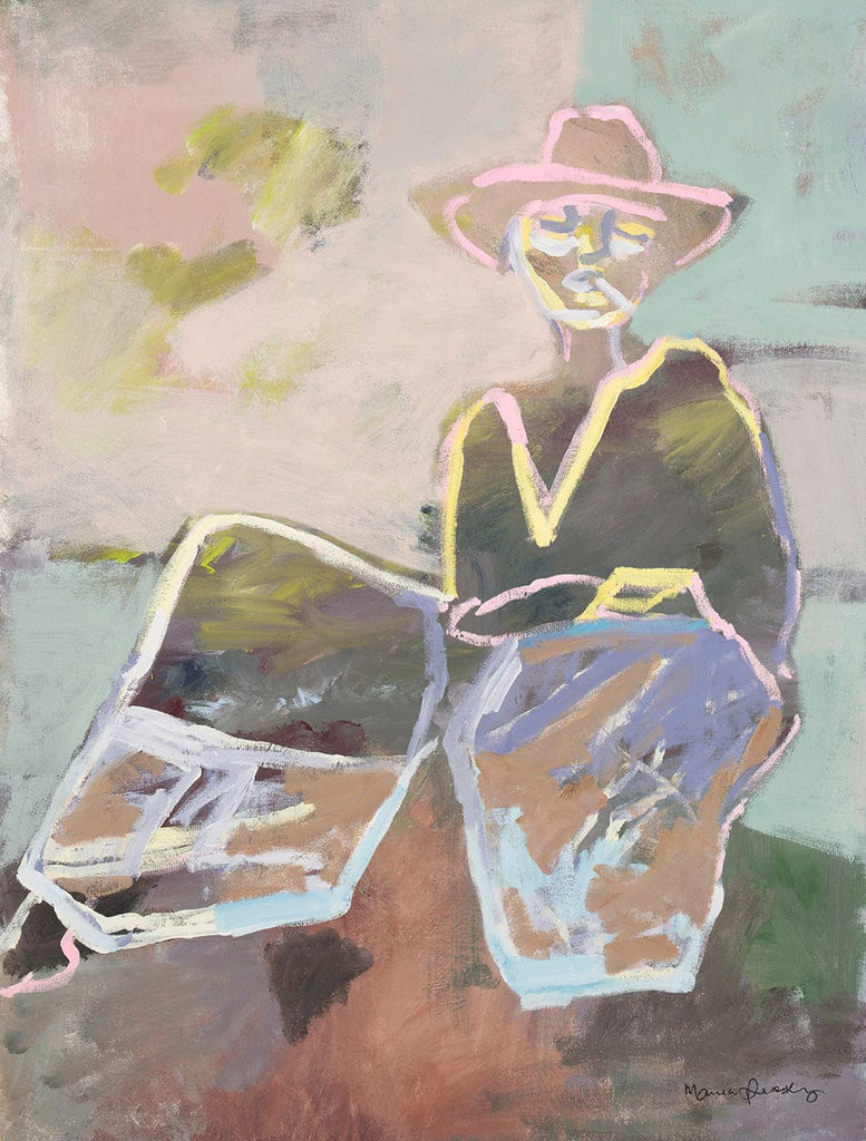 Chaps by Marcia Priestley - Abstract artwork of a cowboy wearing a hat with soft pastel colours.
