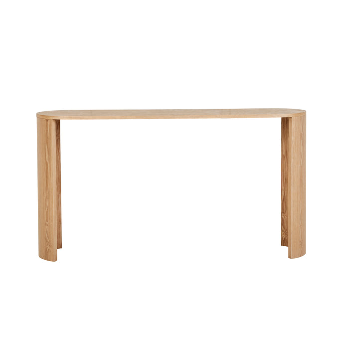 Classique Oval Console Natural Ash by GlobeWest. Natural ash oval shaped top console table with semi circle shapped pillar legs. Minimalist classic look to complement your interiors.