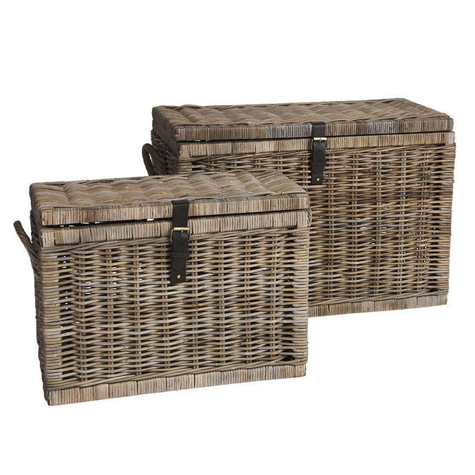Corbeille Trunks Set of 2 by Canvas + Sasson - An image of two woven trunks with chunky rattan.