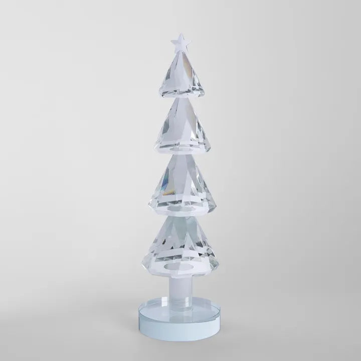 Crystal glass Xmas tree clear by Florabelle Living - Crystal Christmas tree ornament on a light grey background.