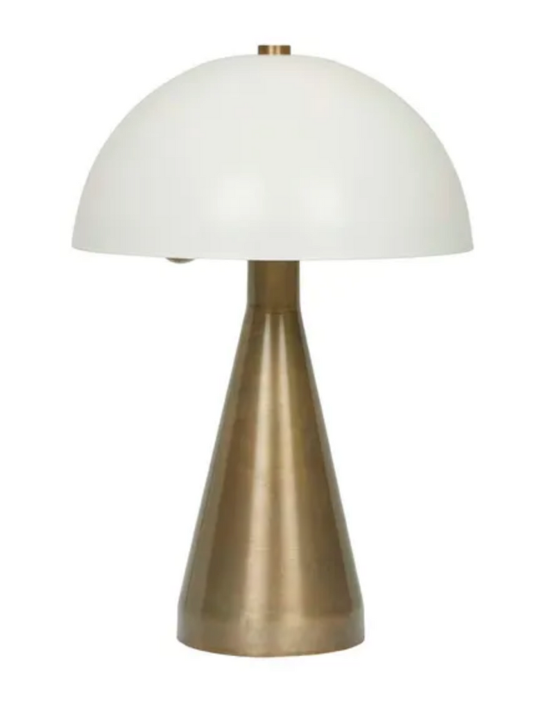 Easton Dome Table Lamp Matt Ivory Brass by GlobeWest - Table lamp with an ivory dome shade and a brass cone shaped base.