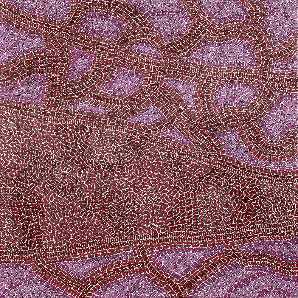 Photographic Edition print by Nathania Nangala Granites depicting depicts an old man ‘lungkarda’ (Centralian blue-tongued lizard), of the Jampijinpa skin group, who lived on a hill with his two Jangala sons.