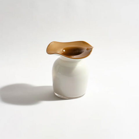 Florence Vase Natural by Ben David - A high-quality glass vase resembling a blossoming flower with a rich caramel relaxed petal-like top and cream coloured body in glossy finish.