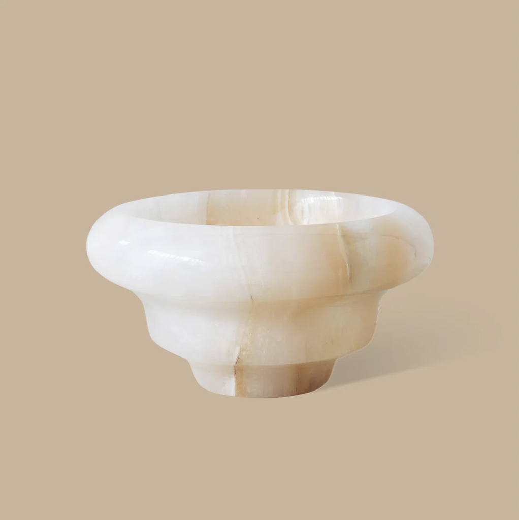 Flow Bowl by Black Blaze - A glossy white onyx bowl with organic curves.