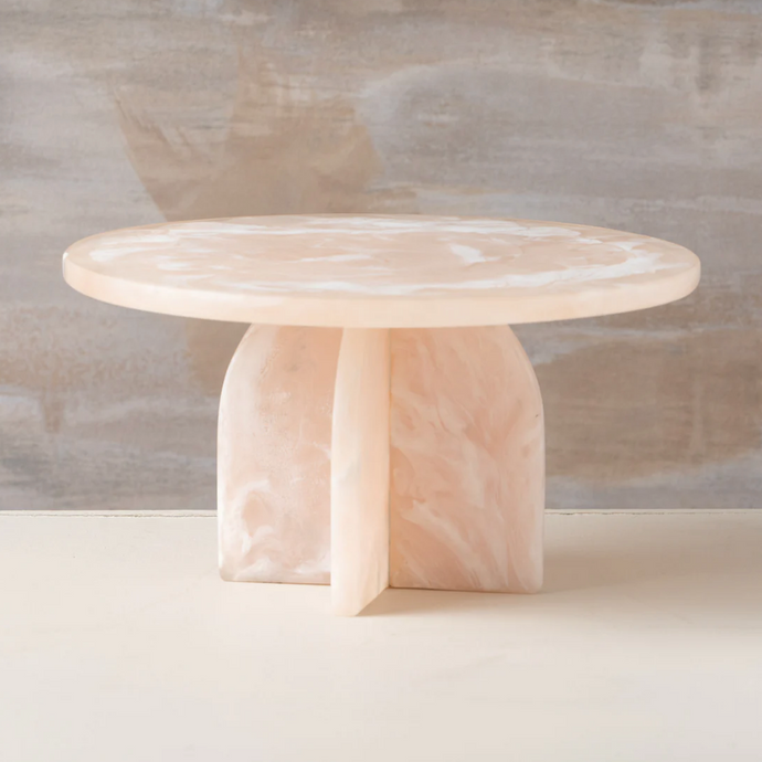 Flow Resin Cake Stand Peach Blush by Saardé - A cake stand sculpted with peach coloured resin.
