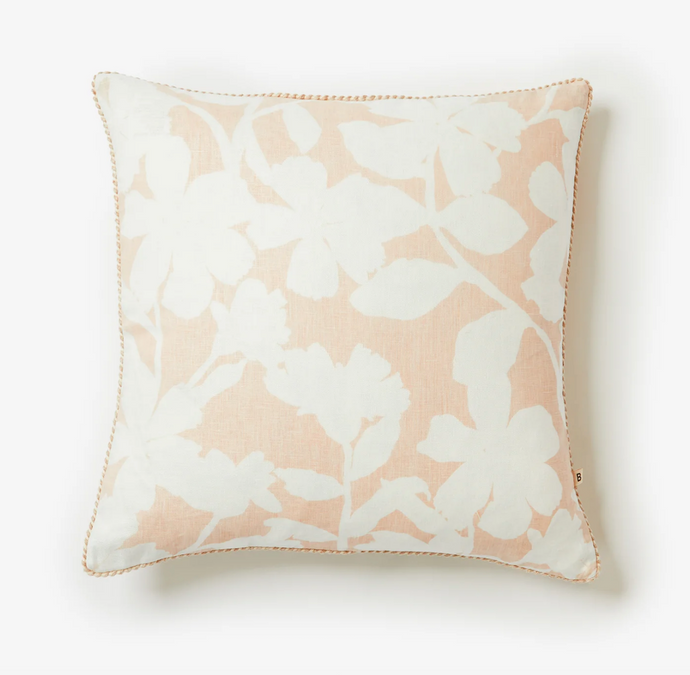 Geranium Buff 50cm Cushion by Bonnie and Neil - A square cushion with pink and white floral pattern.