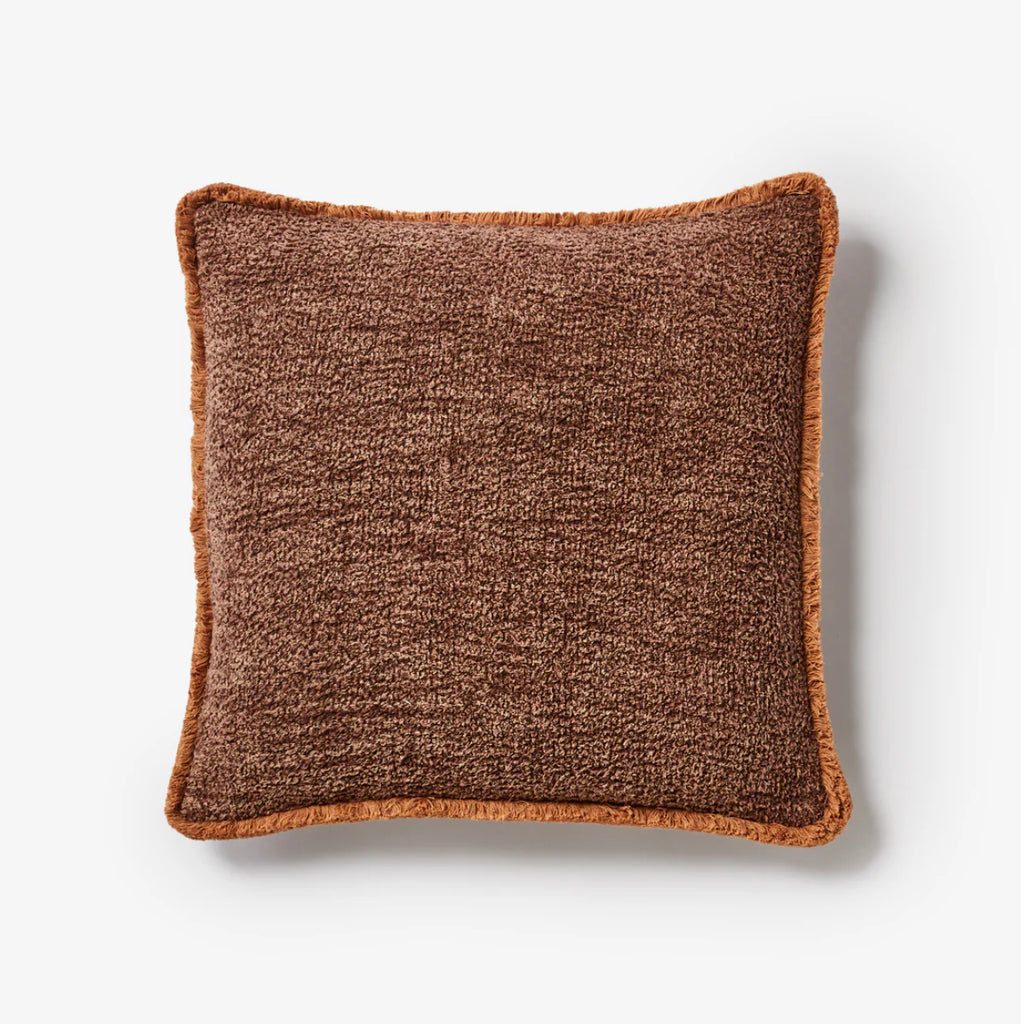 Grain Hazelnut Cushion 50cm by Bonnie & Neil - A rich grain & hazelnut coloured soft square cushion, expertly hand-loomed from cotton with a fluffy brown fringe trim.