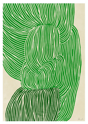 Green Ocean by The Poster Club - An abstract art print of organic green lines on a beige backdrop.