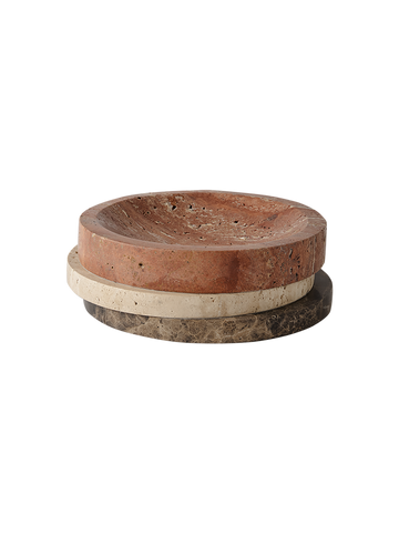 Pila Bowl Red Travertine, Travertine & Emperador