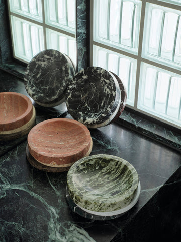 Pila Bowl Red Travertine, Travertine & Emperador
