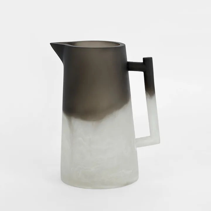 Halo Jug Swirl Resin Black and White by Florabelle Living - Gradient pitcher with dark top and light bottom on a white background