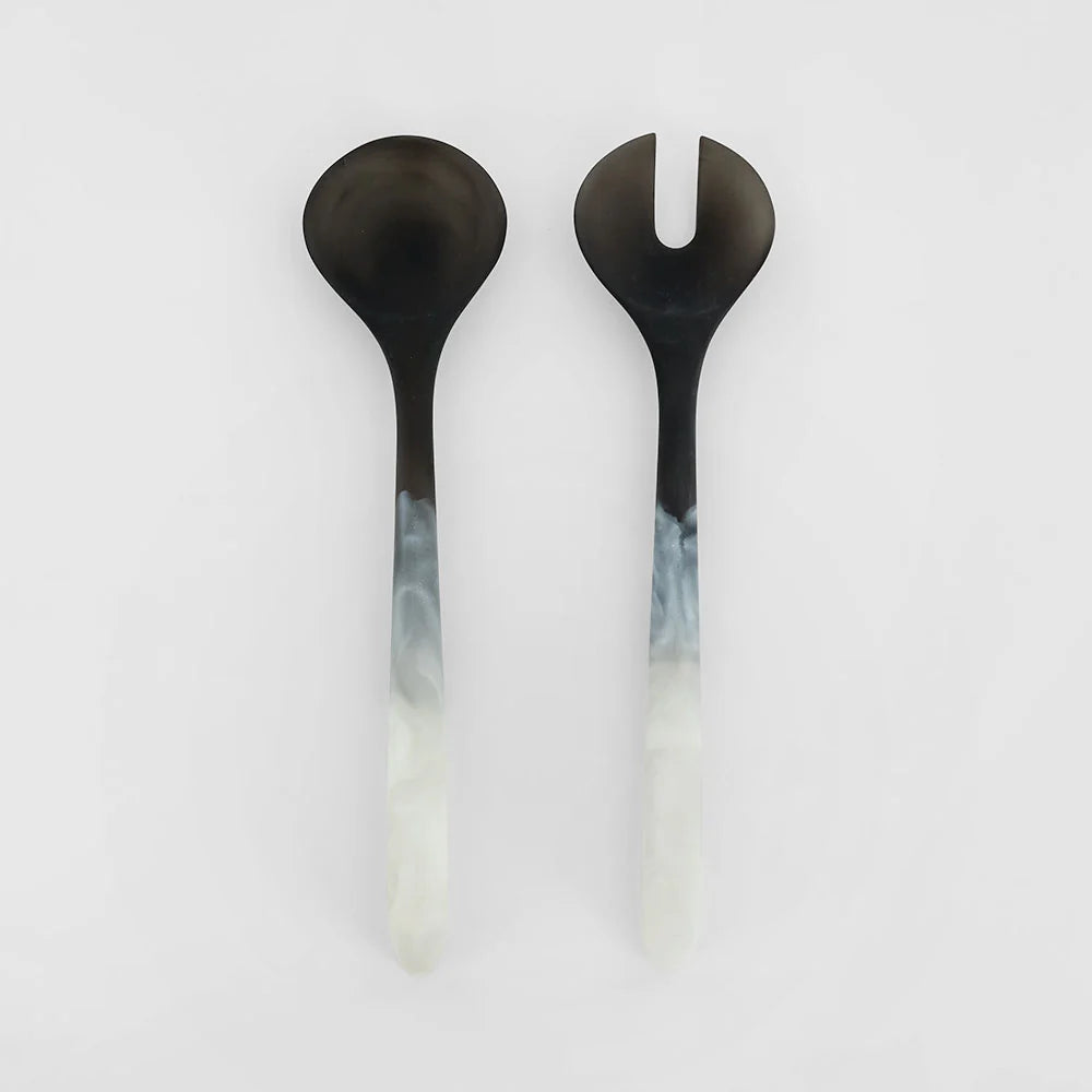 Halo Salad Server Set Swirl Resin B&W