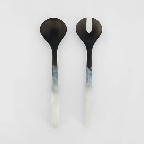 Halo Salad Server Set Swirl Resin B&W