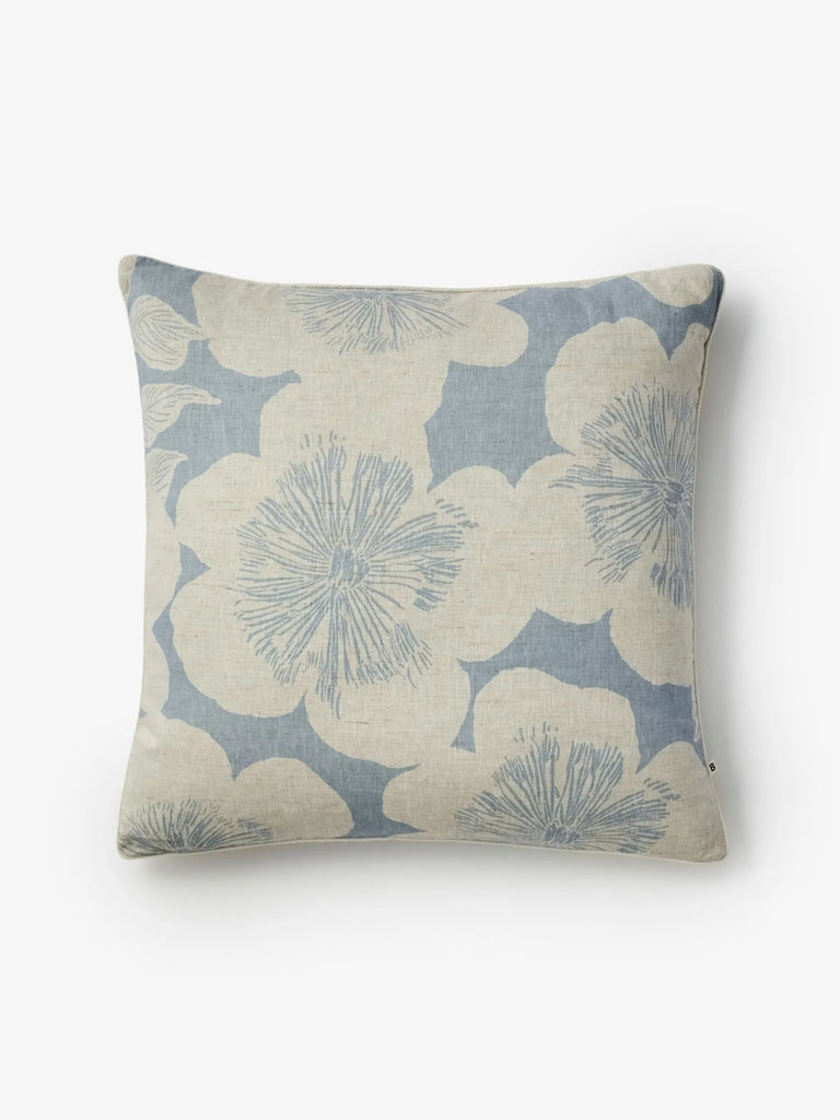 Jardin Dove Linen Cushion by Bonnie & Neil - washed blue floral abstract pattern cushion