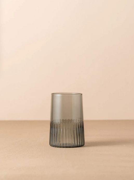 Kairos Water Glass Smoke Set by Saardé - A smoke coloured water glass with ribbed texture.