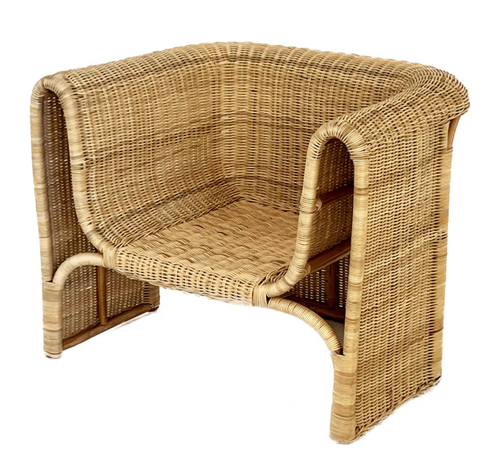 Kojo Rattan Chair by Bisque Traders - An occasional chair in natural toned rattan featuring bold curves & woven pattern.