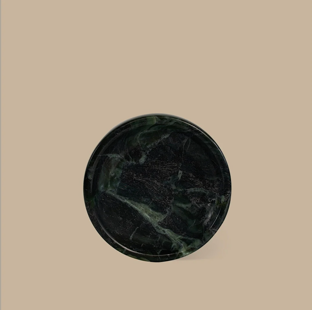 Linea Marble Dish - Green by Black Blaze - A small deep green marble dish with refined edges.