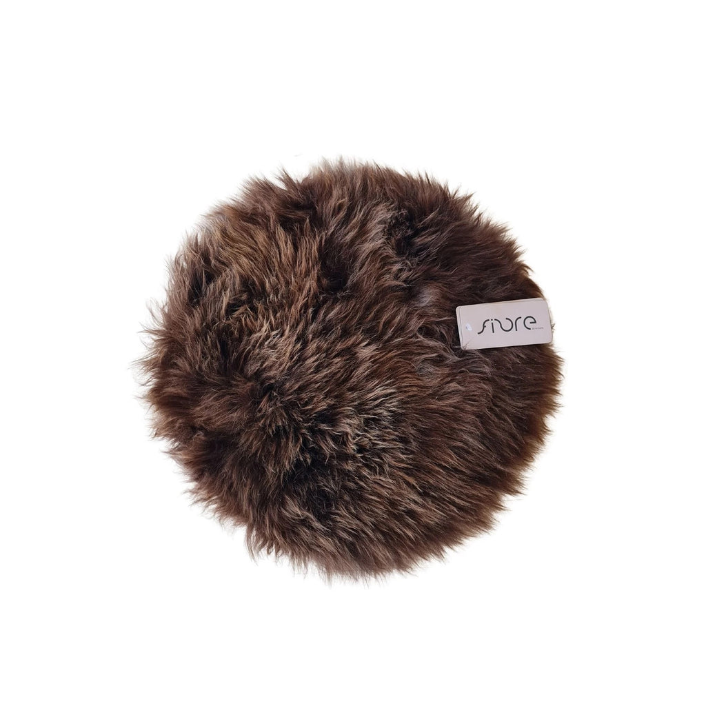 Long Wool Seat Pad by Fibre by Auskin Australia - A round long wool sheepskin seat cushion in chocolate brown.
