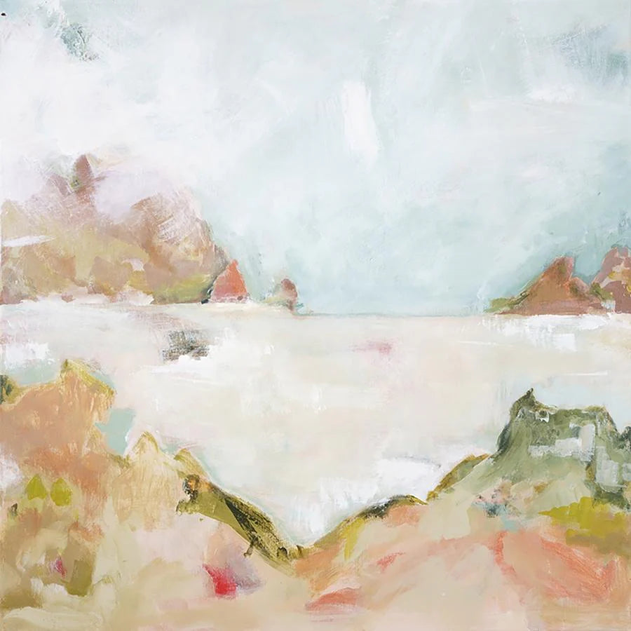 Love Loch by Marcia Priestley. Soft and dreamy limited edition art print featuring an abstract coastal scene with muted earthy tones. 