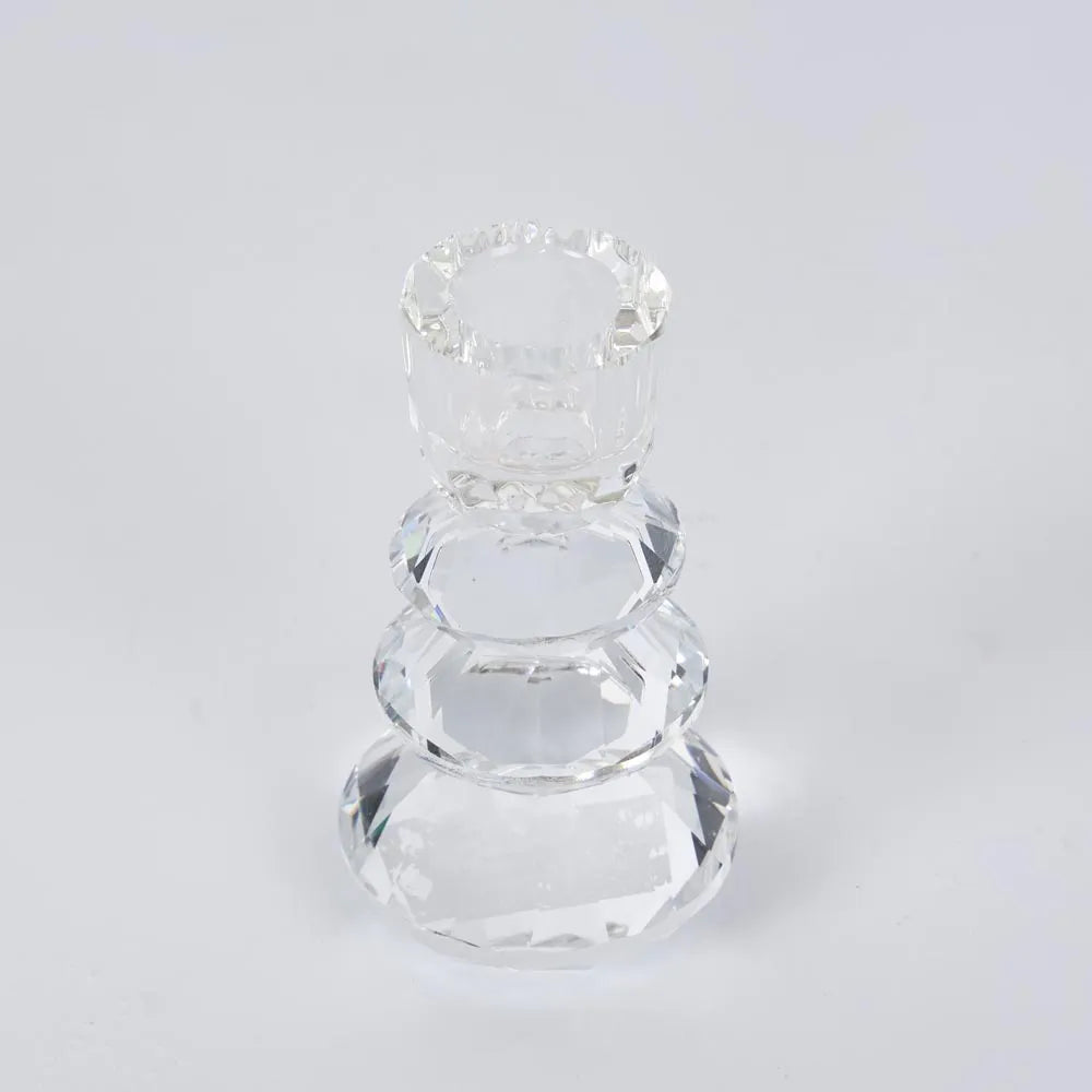 Lustre Glass Cut Candle Holder Clear - Clear crystal candle holder on a white background.