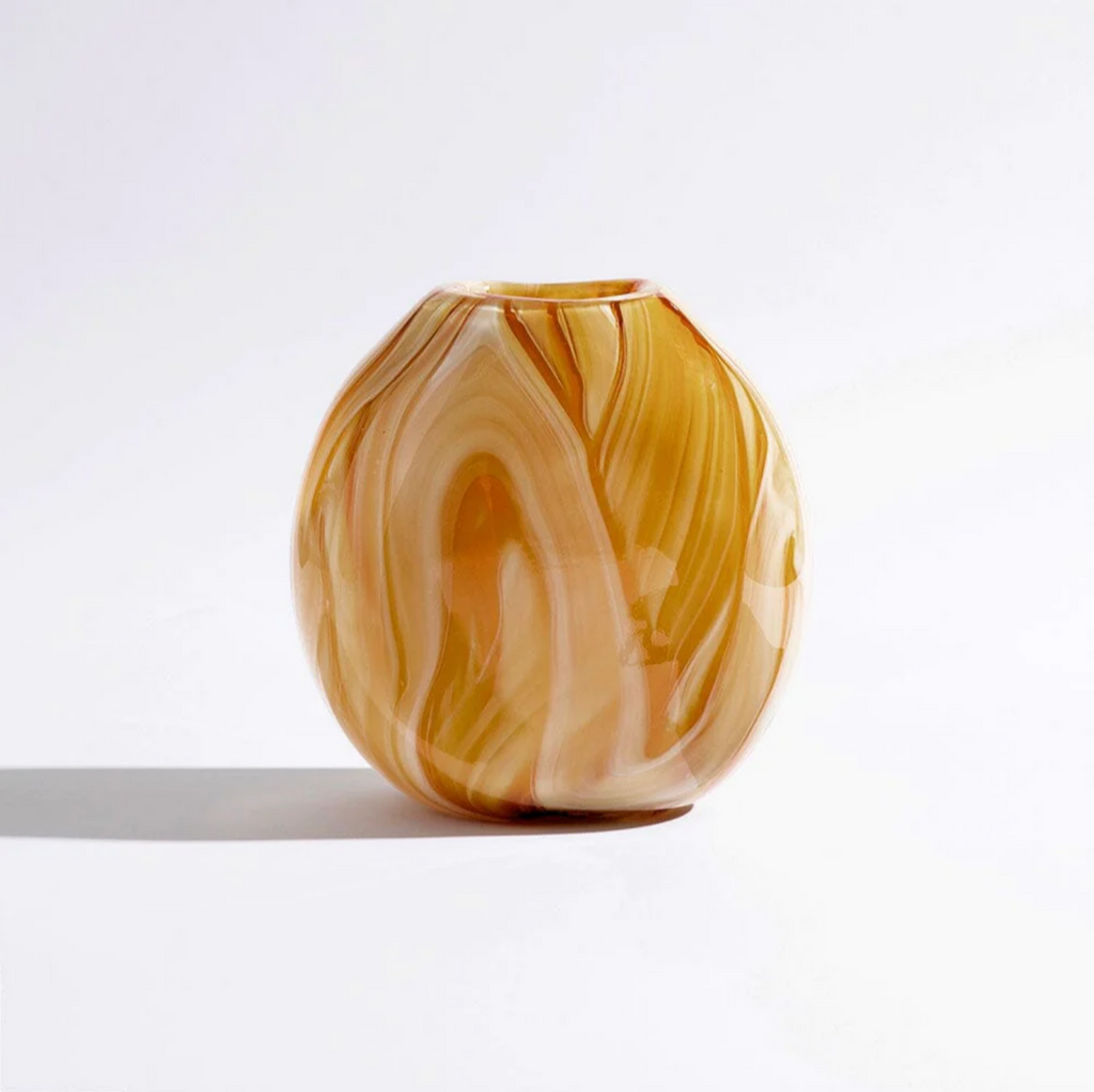 Malibu Vase Round Honey by Ben David - An organic shaped vase made of 100% glass with a honey and cream colour way.