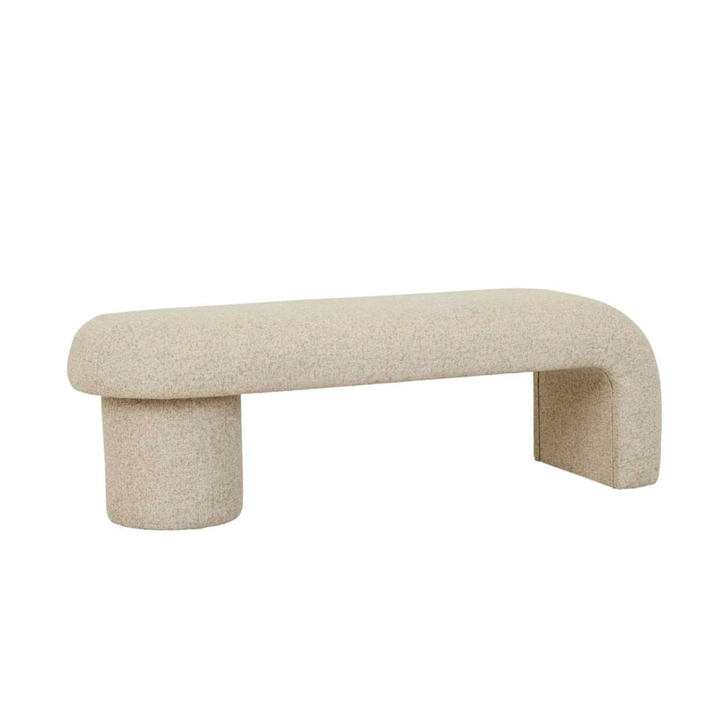 Margot Bench Seat in Driftwood by Globewest - Neutral beige asymmetrical fabric occasional chair on white background.