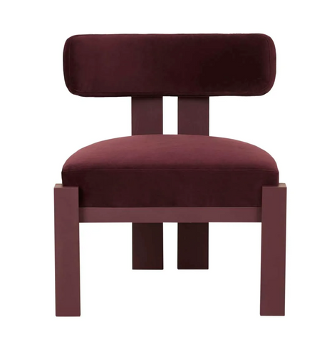 Ninette Chair - Plum Velvet/Shiraz by GlobeWest - A contemporary styled occasional chair with curved back in Ash Wood legs and rich plum & shiraz coloured velvet.