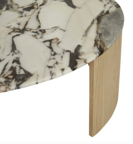 Oberon Curve Coffee Table in Matte Ocean Marble/Natural Ash