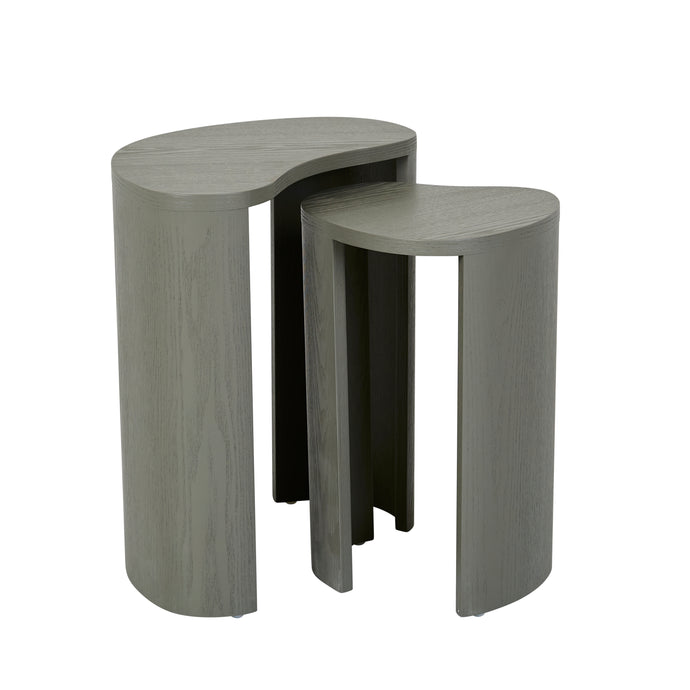 Oberon Curve Nest Tables Thyme by GlobeWest - An image of two nesting side tables, with modern curves, in thyme.