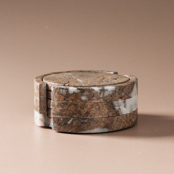 Odite Coasters Set of 4 Grey Lagoon by Indigo Love Collectors - A set of 4 bronze marble coasters with white veining.